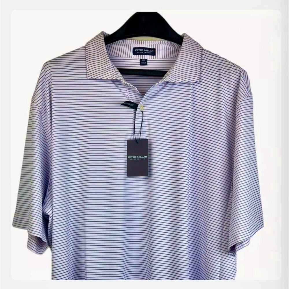 NEW Peter Millar CROWN CRAFTED Mens XXL QuickDry Golf Polo Pink Blue Striped